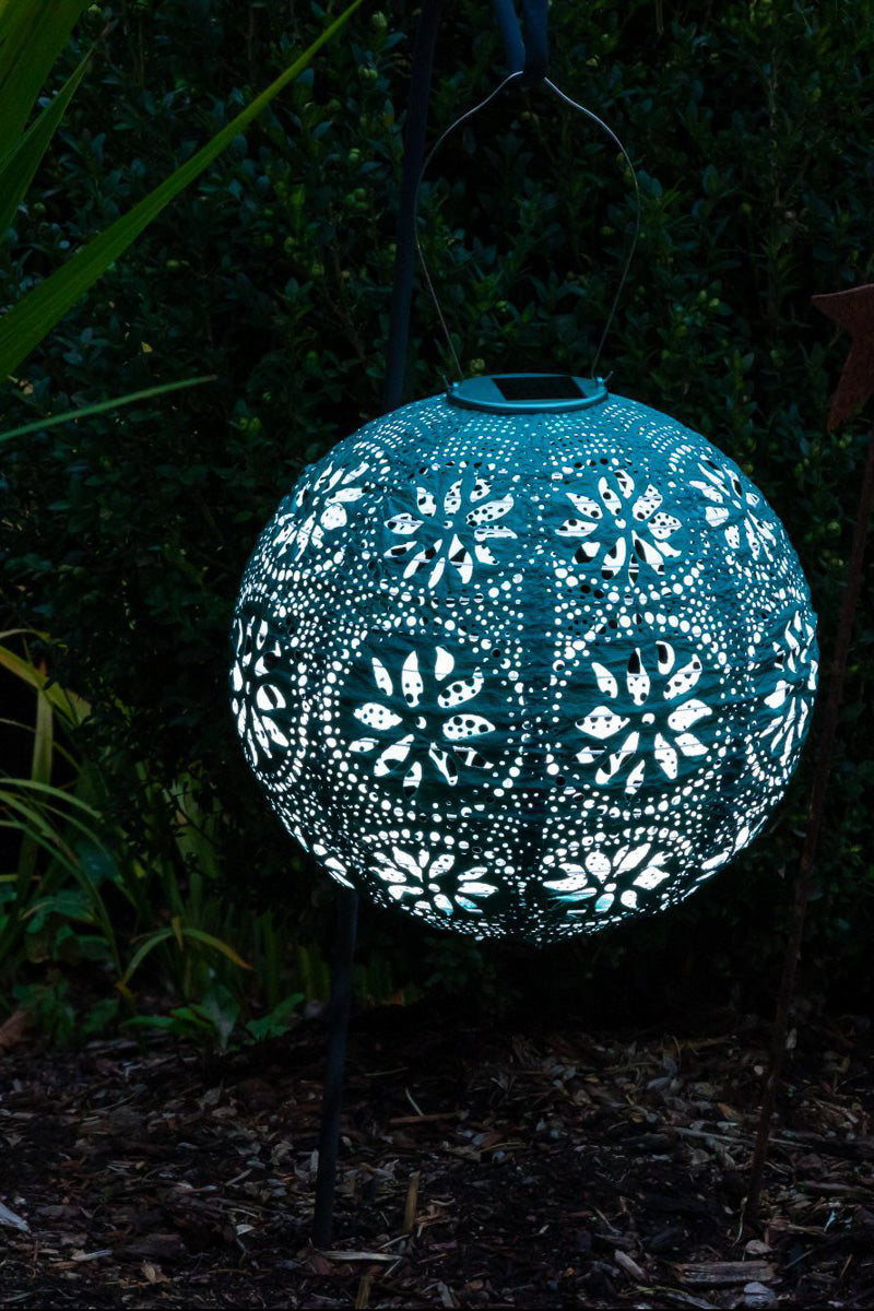 Soji Stella Globe Boho Solar Lantern 12" Metallic Emerald