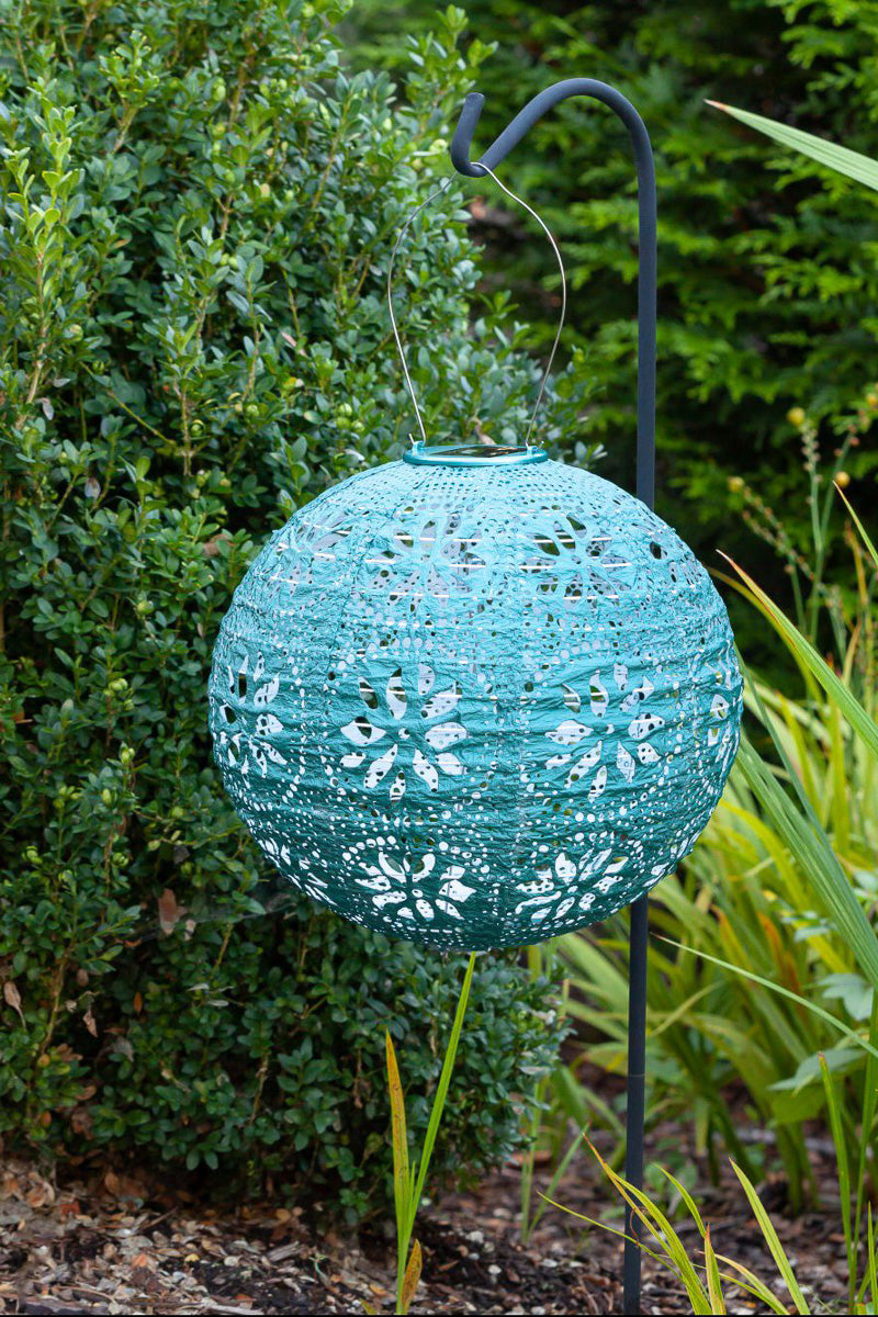 Soji Stella Globe Boho Solar Lantern 12" Metallic Emerald
