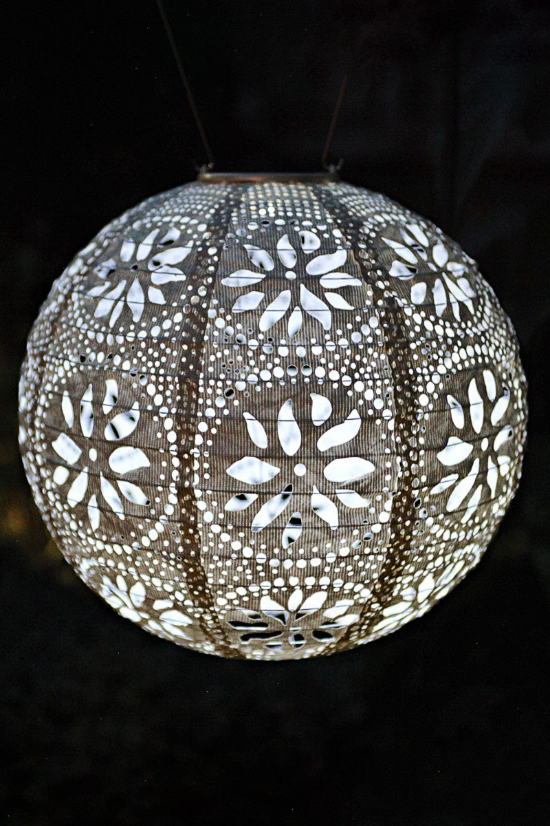 Soji Stella Globe Boho Solar Lantern 12" Pearl