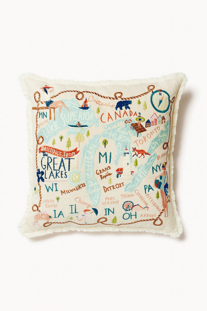 Great Lakes Embroidered Pillow