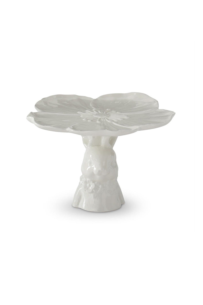 Ceramic Bunny Flower Embossed Cake Stand 6.25" White