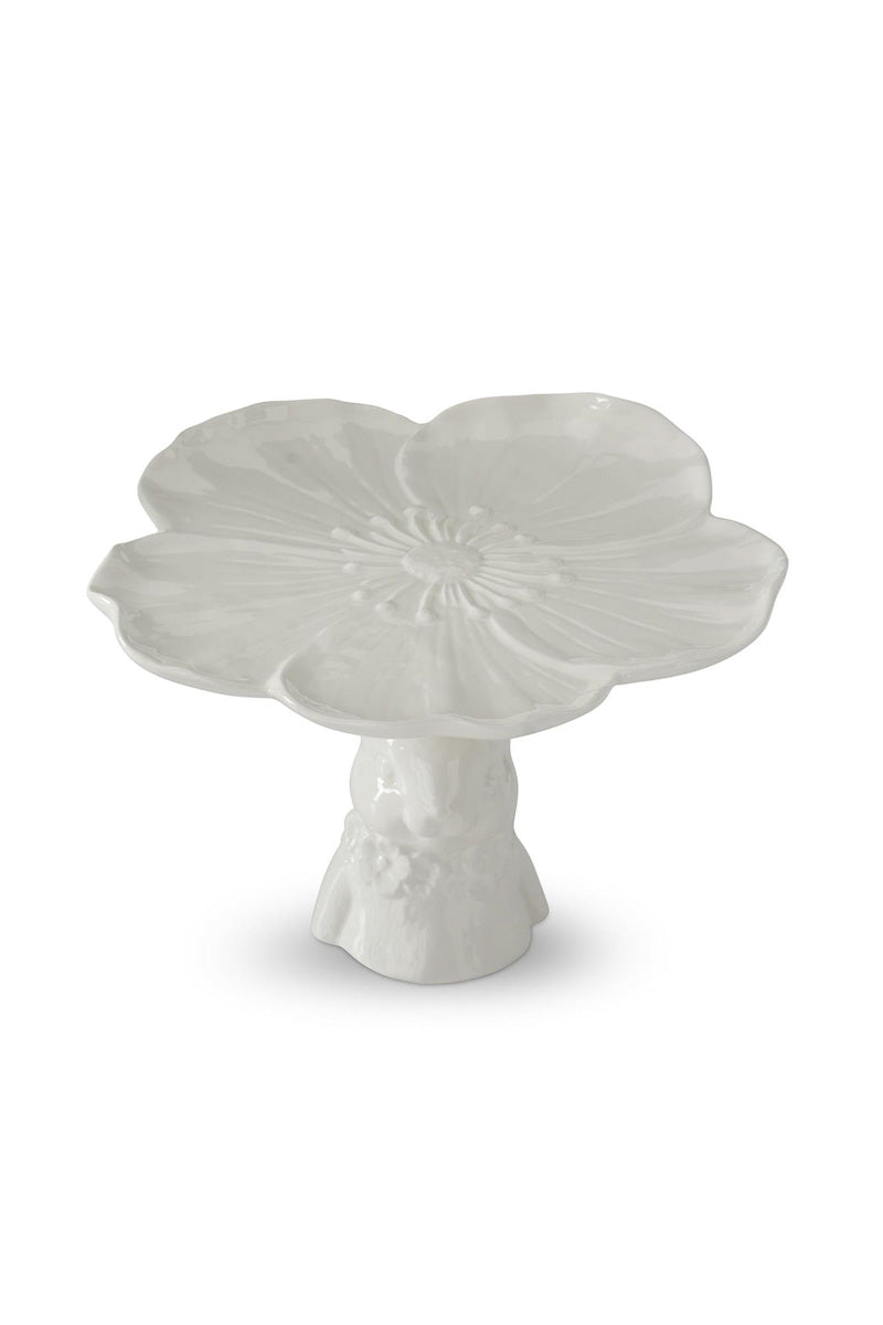 Ceramic Bunny Flower Embossed Cake Stand 6.25" White