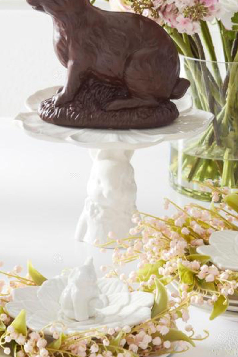 Ceramic Bunny Flower Embossed Cake Stand 6.25" White