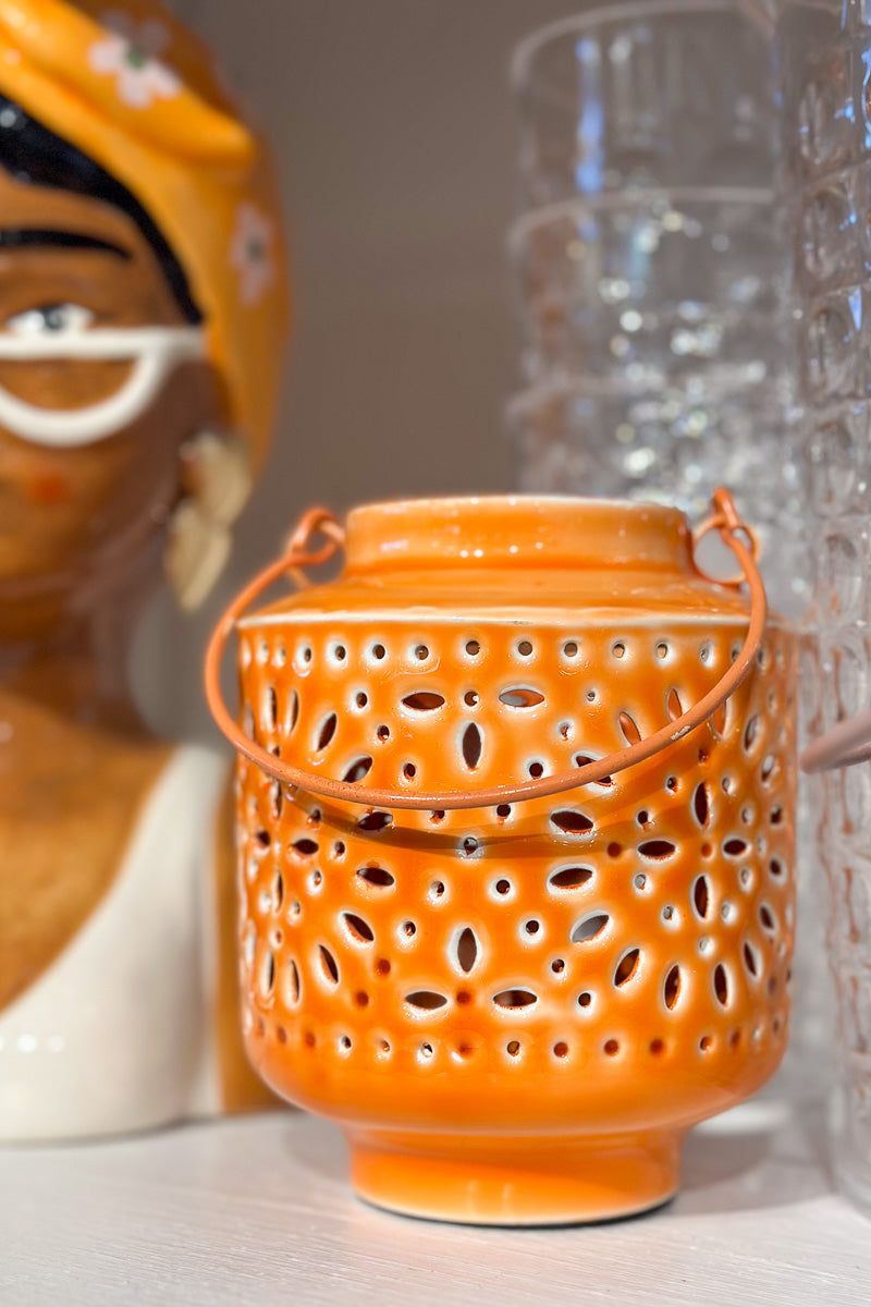 Aura Lantern Enamel & Metal Small Tangerine