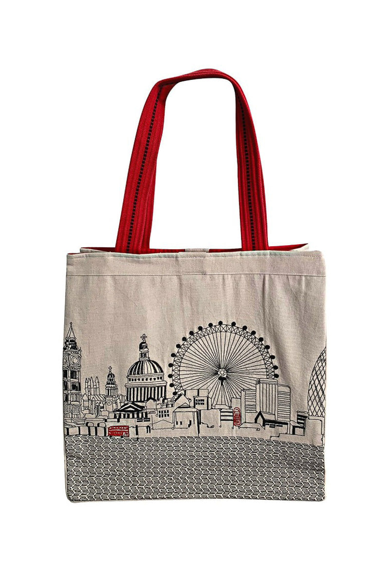 London Skyline Embroidered Day (Cream) Tote Bag