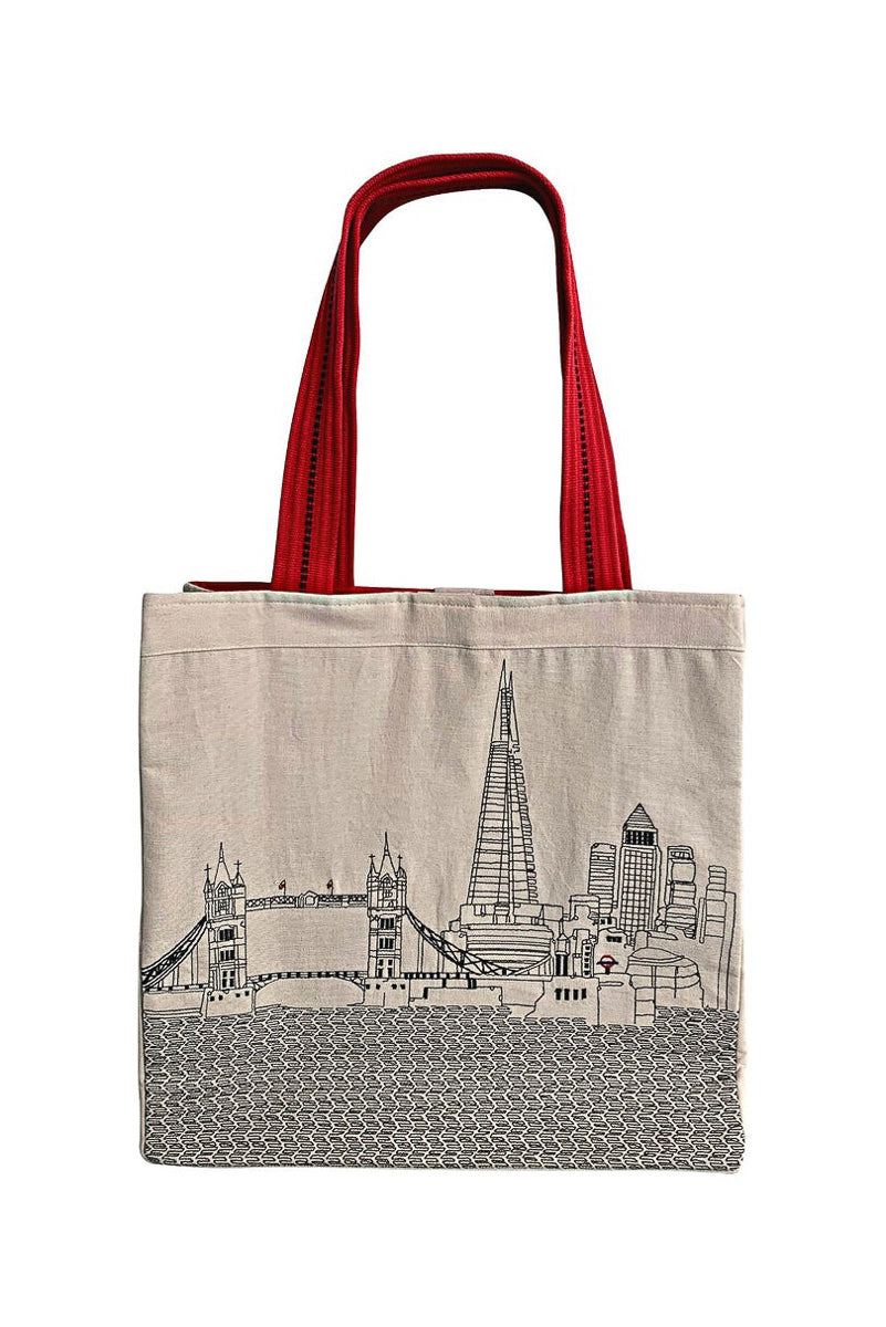 London Skyline Embroidered Day (Cream) Tote Bag