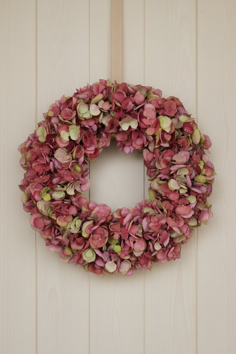 Faux Hydrangea Wreath 24" Mauve Green