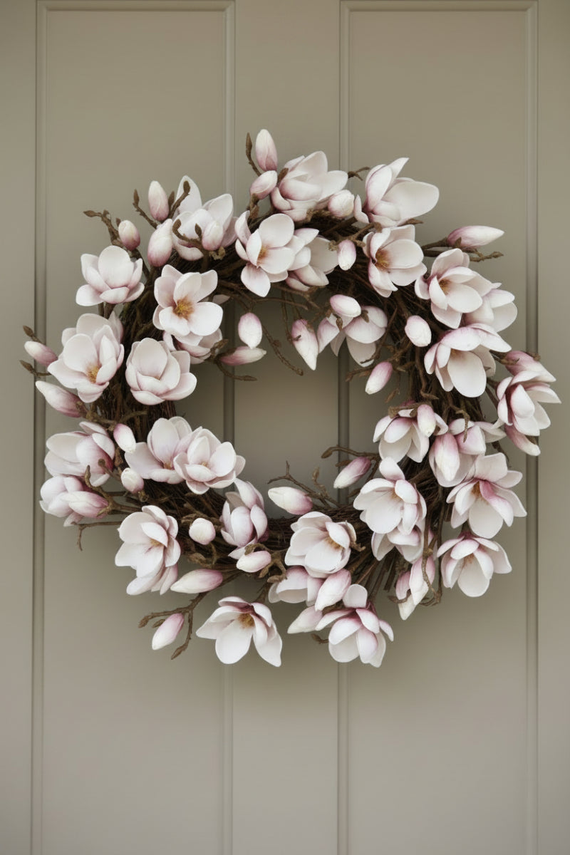 Faux Japanese Magnolia Wreath 24" Lavender