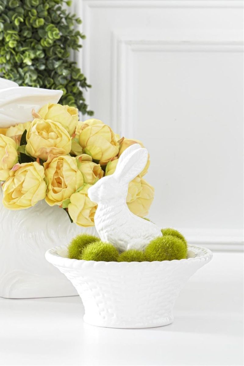 Bunny In Basket Bowl 9.5" White