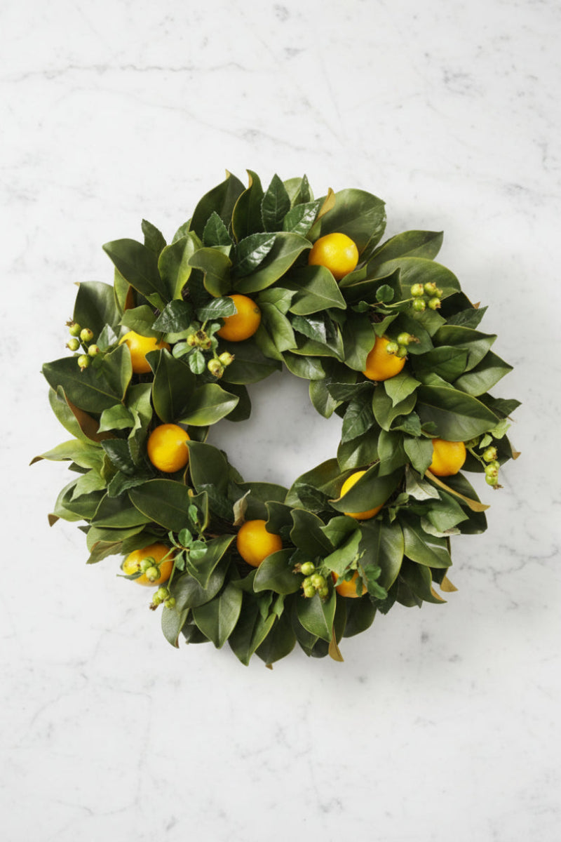Faux Citrus Lemon Wreath 24" Yellow & Green