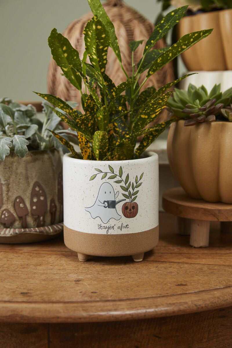 Optimistic Ghost Footed Pot "Stayin Alive" 4.75"x 5"