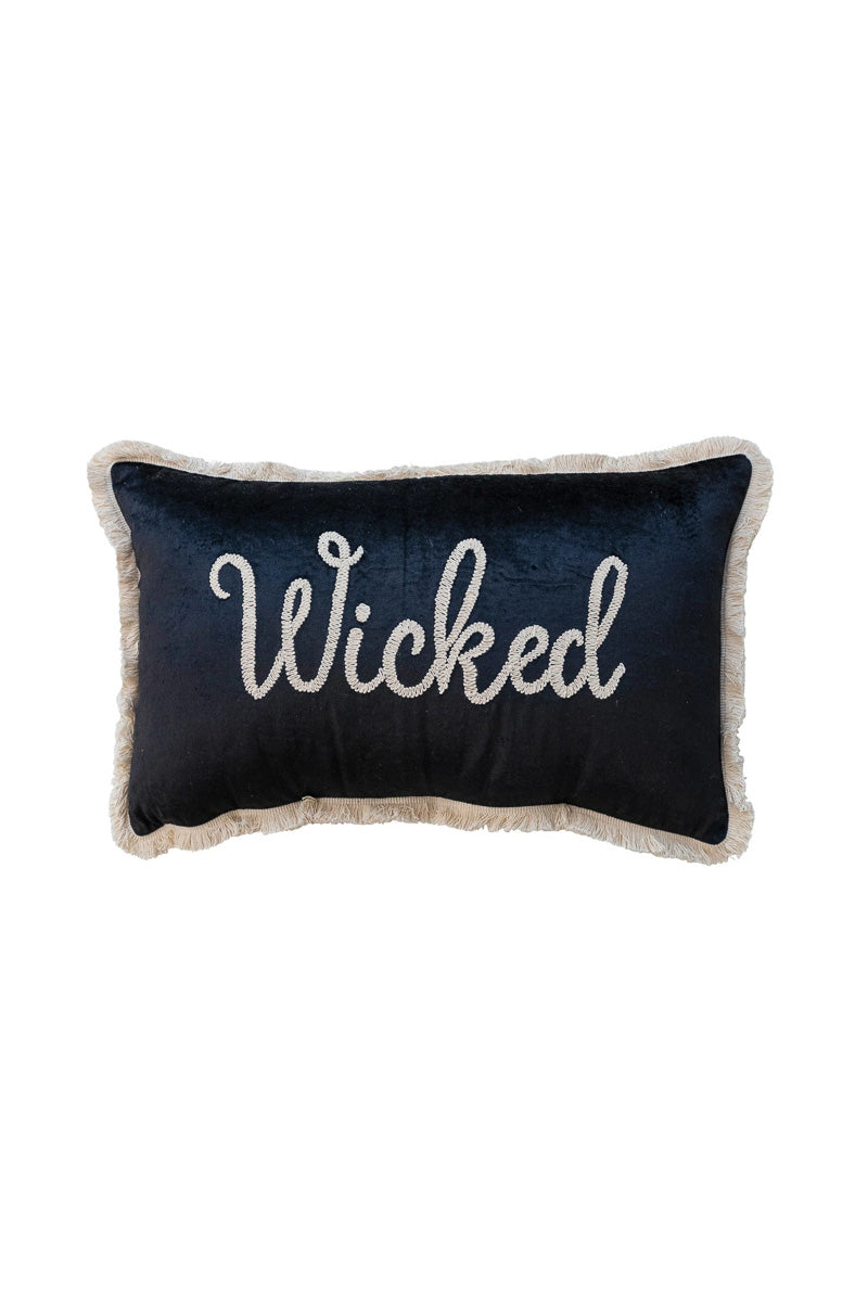 Embroidered Cotton & Velvet Pillow 24"x 14" "Wicked"