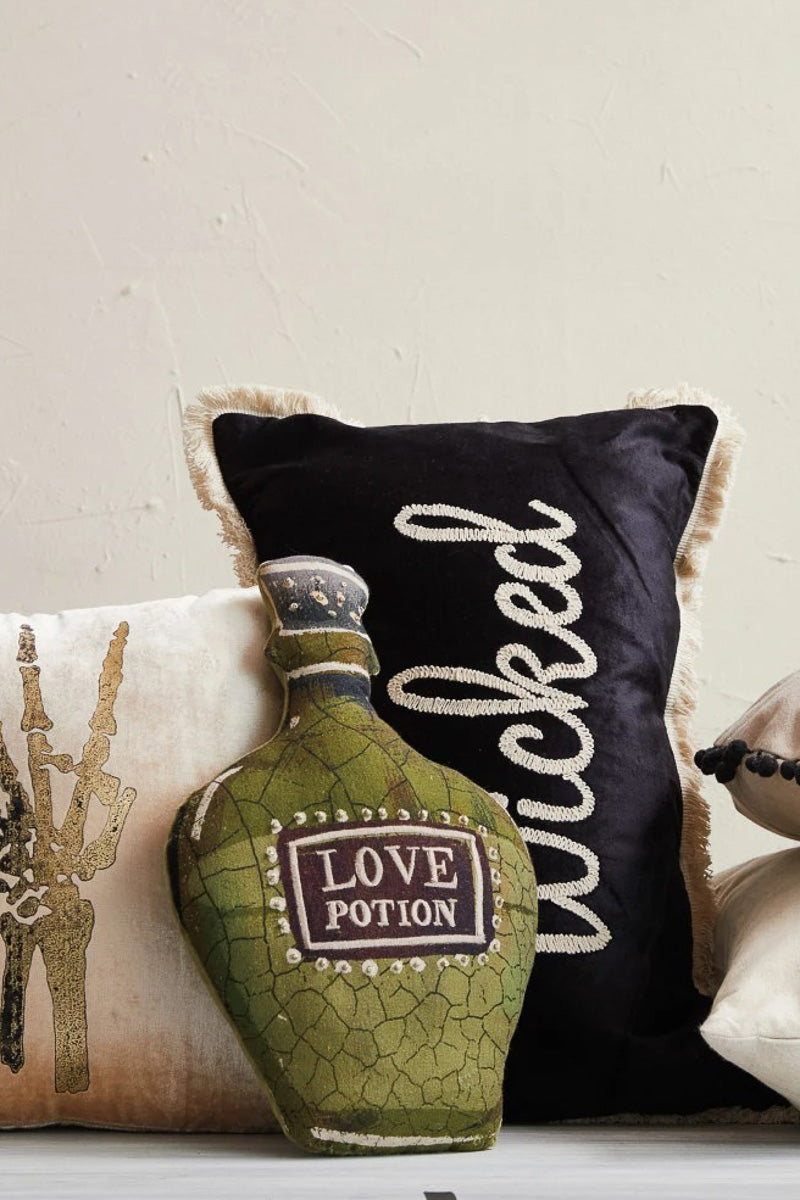Embroidered Cotton & Velvet Pillow 24"x 14" "Wicked"